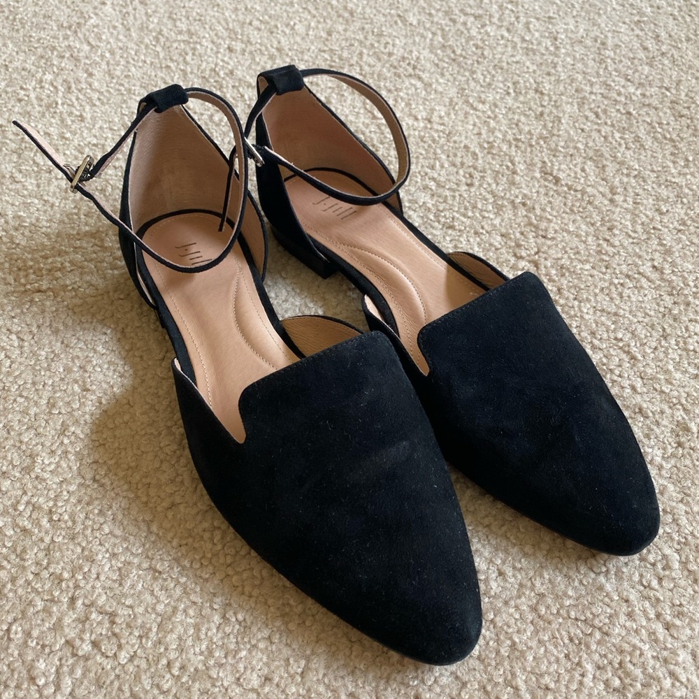 J. Jill Black Suede Pointed D'Orsay Ankle-Strap Flats